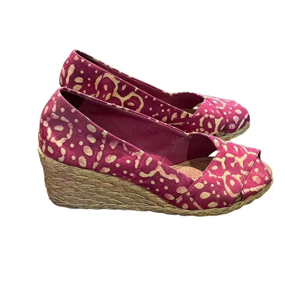 Lauren Ralph Lauren Cecilia Espadrille Peep Toe Wedge, Red/Pink Floral, Size 8